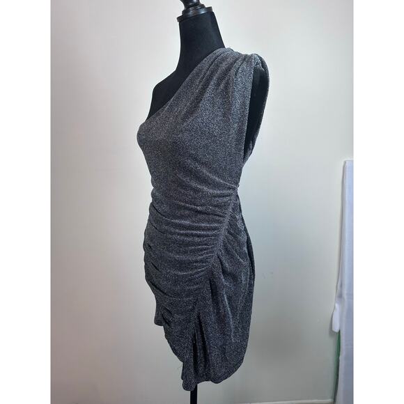 Free People Malia Metallic One Shoulder Mini Dress Size S Black Silver Party NWT - Picture 6 of 8